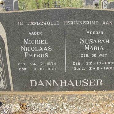 DANHAUSER Michiel Nicolaas Pieter 1874-1961 &amp; Susarah Maria DE WET 1883-1963
