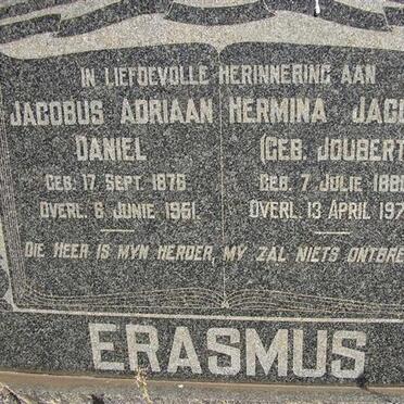 ERASMUS Jacobus Adriaan David 1876-1951 &amp; Hermina Jacoba JOUBERT 1880-1973