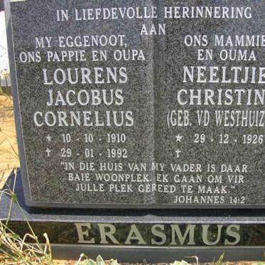 ERASMUS Lourens Jacobus Cornelius 1910-1992 &amp; Neeltjie Christina VAN DER WESTHUIZEN 1926-