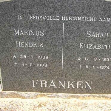 FRANKEN Marinus Hendrik 1909-1969 &amp; Sarah Elizabeth 1903-1974