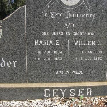 GEYSER Willem D. 1880-1952 &amp; Maria E. 1884-1953