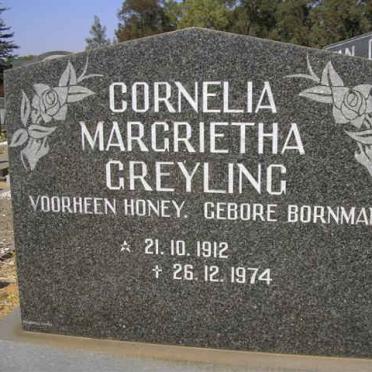 GREYLING Cornelia Margrietha formerly HONEY nee BORNMAN