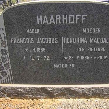 HAARHOF Francois Jacobus 1885-1972 &amp; Hendrina Magdalena PIETERSE 1886-1970