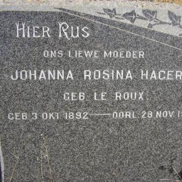 HAGER Johanna Rosina néé LE ROUX 1892-1981