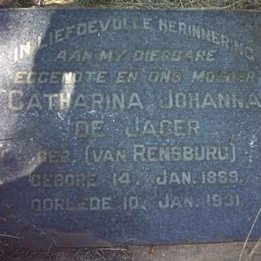 JAGER Catharina Johanna, de nee VAN RENSBURG 1869-1931