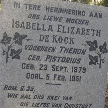 KOCK Isabella Elizabeth, de voorheen THERON néé PRETORIUS 1879-1951