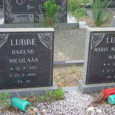 LUBBE Barend Nicolaas 1917-1982 &amp; Maria Magdalena Mara 1915-1985