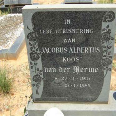 MERWE Jacobus Albertus, van der 1915-1985