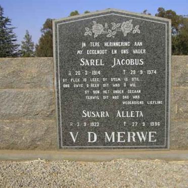 MERWE Sarel Jacobus, van der 1914-1974 &amp; Susanna Aletta 1923-1996