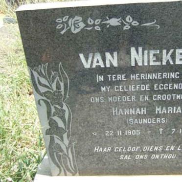 NIEKERK Hannah Maria, van nee SAUNDERS 1905-1976