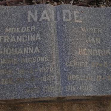 NAUDE Jan Hendrik 1862-1951 &amp; Francina Johanna PARSONS 1870-1947