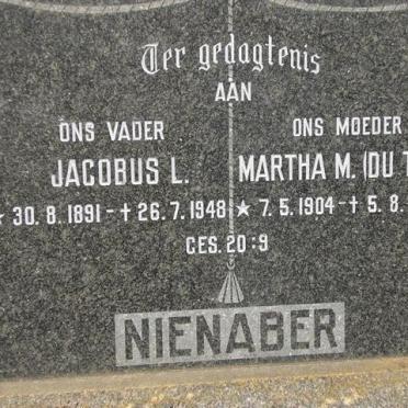 NIENABER Jacobus L. 1891-1948 &amp; Martha M. DU TOIT 1904-1991