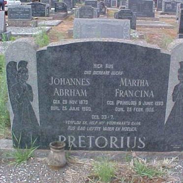 PRETORIUS Johannes Abraham 1873-19?0 &amp; Martha Francina PRINSLOO 1893-1955