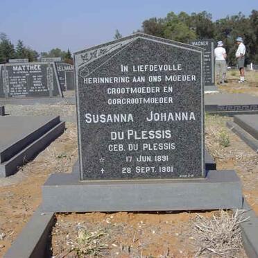 PLESSIS Susanna Johanna, du nee DU PLESSIS 1891-1981