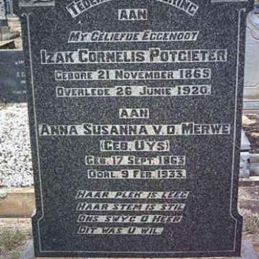 POTGIETER Izak Cornelis 1865-1920 :: VAN DER MERWE Anna Susanna nee UYS 1863-1933