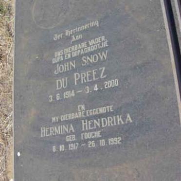 PREEZ John Snow, du 1914-2000 &amp; Hermina Hendrika FOUCHE 1917-1992