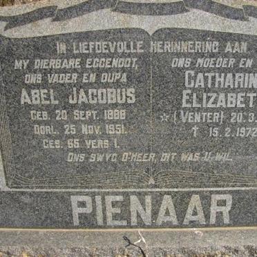 PIENAAR Abel Jacobus 1888-1951 &amp; Catharina Elizabeth VENTER 1898-1972