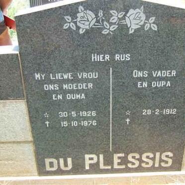 PLESSIS Neels, du 1912- &amp; Blondjie  1926-1976