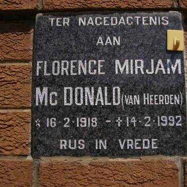 McDONALD Florence Mirjam nee VAN HEERDEN 1918-1992