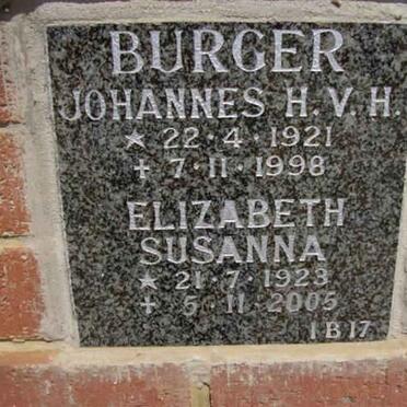 BURGER Johannes H.V.H. 1921-1998 &amp; Elizabeth Susanna 1923-2005