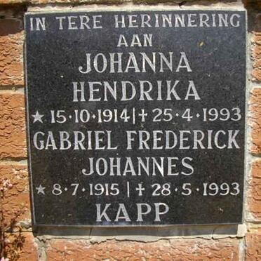 KAPP Gabriel Frederick Johannes 1915-1993 &amp; Johanna Hendrika 1914-1993
