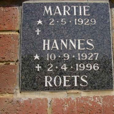 ROETS Hannes 1927-1996 &amp; Martie 1929-