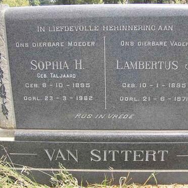 SITTERT Lambertus J., van 1895-1871 &amp; Sophia H. TALJAARD 1895-1962