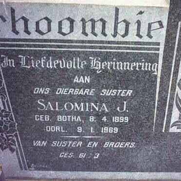 SCHOOMBIE Salomina J. nee BOTHA 1899-1969