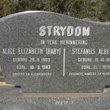 STRYDOM Stefanus Albertus 1895-1975 &amp; Alice Elizabeth 1903-1983