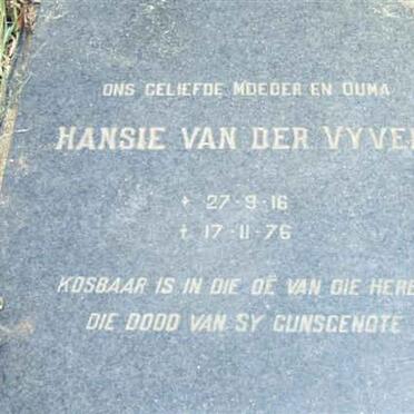 VYVER Hansie, van der 1916-1976