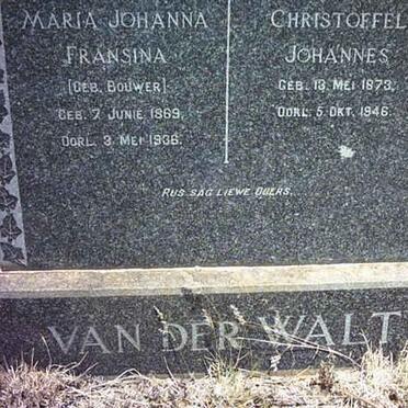 WALT Christoffel Johannes, van der 1873-1946 &amp; Maria Johanna Fransina BOUWER 1869-1936