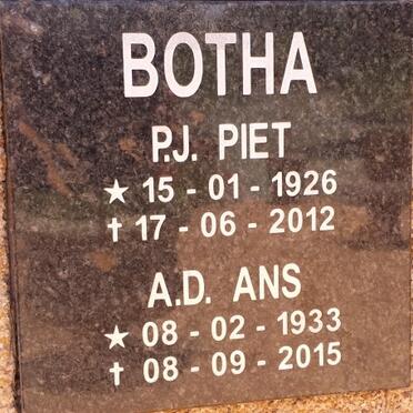 BOTHA P.J. 1926-2012 &amp; A.D. 1933-2015