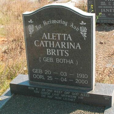 BRITS Aletta Catharina nee BOTHA 1910-2000