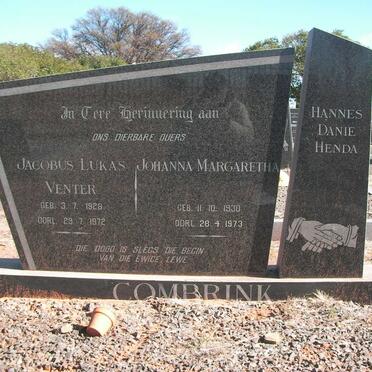 COMBRINK Jacobus Lukas Venter 1928-1972 &amp; Johanna Margaretha 1930-1973