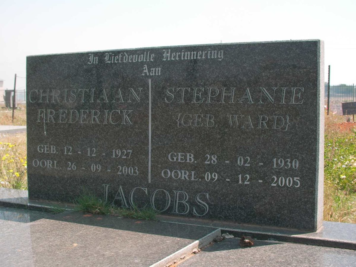 JACOBS Christiaan Frederick 1927-2003 &amp; Stephanie WARD 1930-2005