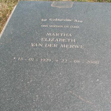 MERWE Martha Elizabeth, van der 1929-2000