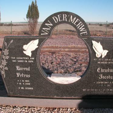 MERWE Barend Petrus, van der 1925-2008 &amp; Christina Jacoba SERFONTEIN 1927-1987