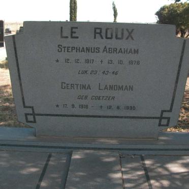 ROUX Stephanus Abraham, le 1917-1976 &amp; Gertina Landman COETZER 1916-1990