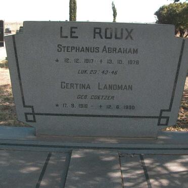 ROUX Stephanus Abraham, le 1917-1976 &amp; Gertina Landman COETZER 1916-1990