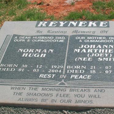 REYNEKE Norman Hugh 1929-2004 &amp; Johanna Marthiena SMITH 1934-2011
