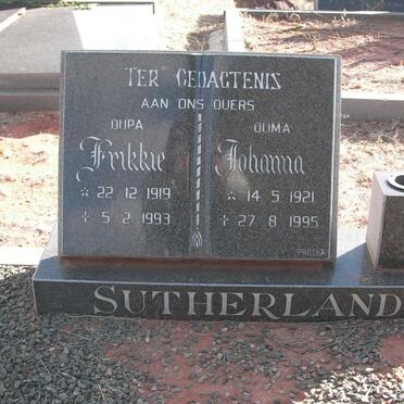 SUTHERLAND Frikkie 1919-1993 &amp; Johanna 1921-1995