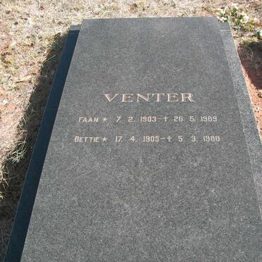 VENTER Faan 1903-1989 &amp; Bettie 1905-1988