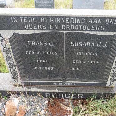 BURGER Frans J. 1882-1962 &amp; Susara J.J. OLIVIER 1891-