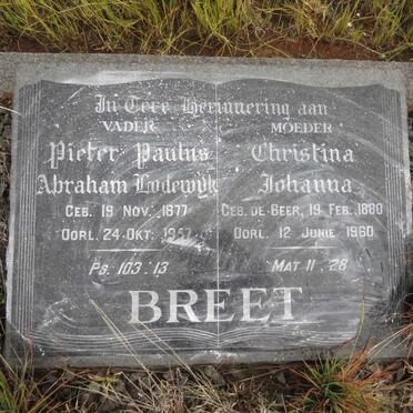 BREET Pieter Paulus Abraham Lodewyk 1877-1957 &amp; Christina Johanna DE BEER 1880-1960