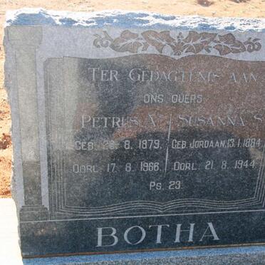 BOTHA Petrus A. 1879-1966 &amp; Susanna S. JORDAAN 1884-1944
