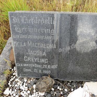 GREYLING Heila Magdalena Jacoba nee VAN DEN BERG 1892-1960