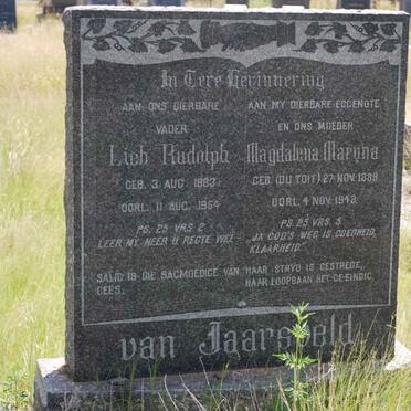 JAARSVELD Lieb Rudolph, van 1883-1954 &amp; Magdalena Maryna DU TOIT 1888-1948