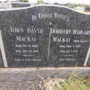 MACKAY John David 1882-1950 &amp; Dorothy Margaret SKAIFE 1892-1976