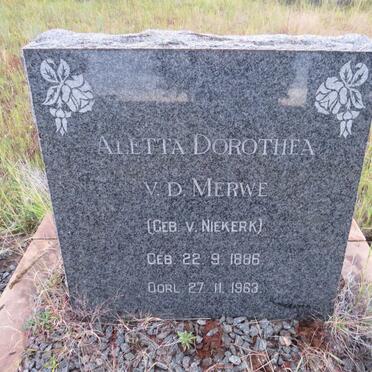 MERWE Aletta Dorothea, v.d. nee VAN NIEKERK 1886-1963