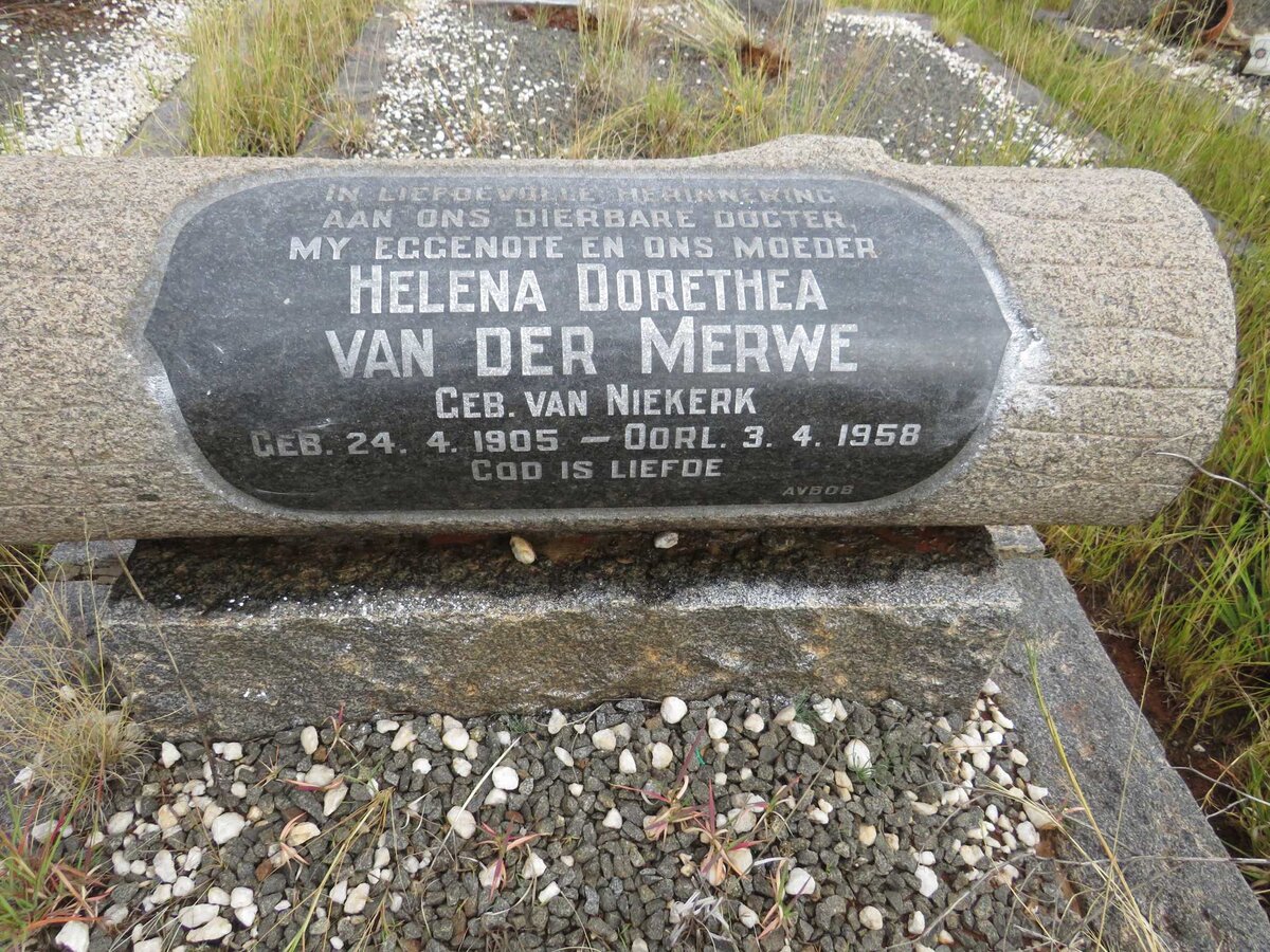 MERWE Helena Dorethea, van der nee VAN NIEKERK 1905-1958